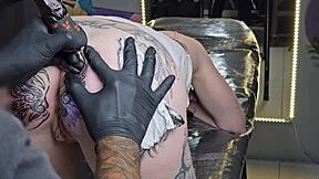 Starting my day with a new anal tattoo, then spreading for huge black cock