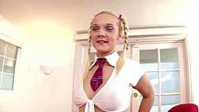 Mindy Belle's Pigtails Blonde Cutie Swallows Huge Cock Load?