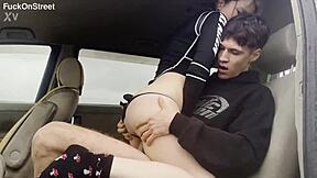 Horny couple fucks rough in car 😈