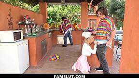 Petite Stepsister Blows Her Stepbrothers Cock Behind Stepdads Back