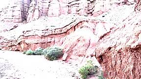 Cute Couple In Beautiful Canyon Gives Deep Blowjob With Glasses