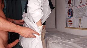 Pretty nurse and aesthetician observe patient's monster cock erection in the clinic. 😍