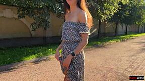 Brunette Flashes Ass Plug In Fishnets During Public Masturbation On Street