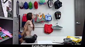 cute female with brown hair caught stealing leads to intense submission