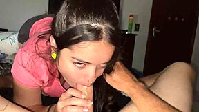 naughty brunette gives deep blowjob to big dick