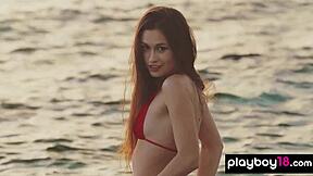 Petite Ukrainian Babe Demi Fray Playfully Strips Naked Outdoor