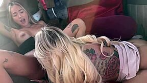 Two gorgeous babes Kali Roses and Linda Lan get fucked on plane by Teddy Tarantino