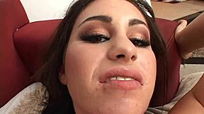 Big boob brunette enjoys anal fucking and cum drinking.