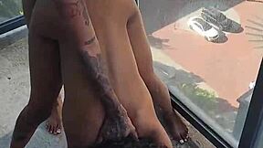 Kashofficials bent over on the balcony, getting her tight pussy strapped hard by renity love