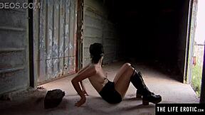 adventurous beauty masturbates in abandoned railroad car