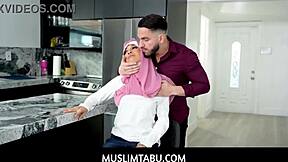 A sexy arab hijab student visits her big cock teacher at home