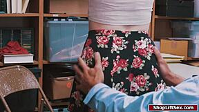 Shoplifter caught fucked on the floor with ball licking!