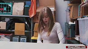 Shoplifter caught fucked on the floor with ball licking!