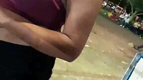 After the party, the young girl is caught on the street and he can't hold back when she opens her legs!