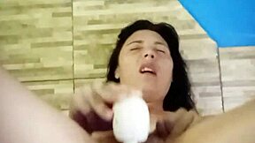 Venezuelan brunette student masturbates with vibrator to orgasm