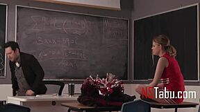 Tiny Cheerleader Fucks Teacher on Desk in Classroom