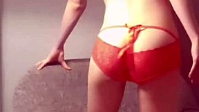 Shooting Japanese slender wearing red sexy shorts.