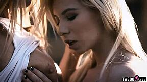 Stepmom and stepdaughter have outdoor lesbian fun