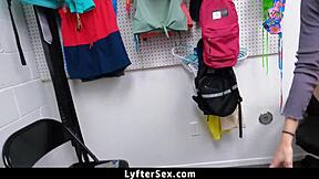 Shoplifting Teen Enjoying The Punishment As The Guard Investigates Her Actions In The Office