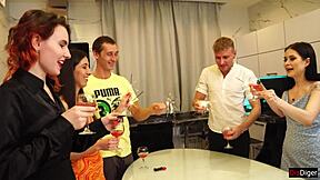 i am a skinny brunette student celebrating new years eve at party fucking in group sex spooning and riding with cum in mouth