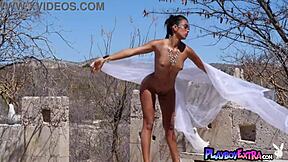 Petite Costa Rican Teen Katherinne Sofia Removes Tiny Silver Bikini