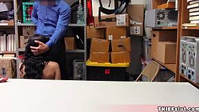 petite half black teen 18+ caught shoplifting, gets fucked by mall cop 😏