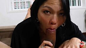 Tattooed Japanese Neighbor's Wife Deepthroats Cock With Natural Tits In Pov.