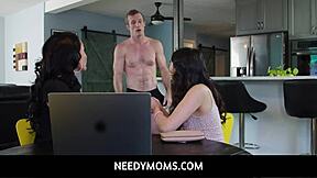 NEEDYMOMS - NAUGHTY CRYSTAL RUSH AND TEEN BABE PENELOPE WOODS SHARE LUCKY STUD