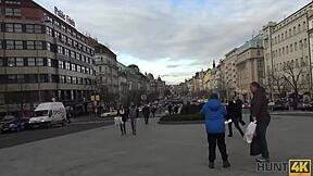 brunette jocelyne fucks shaved pussy for cash in german pov.