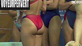 hidden camera captures young women in bikinis during high diving event