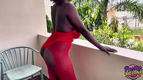 i watch this teen masturbate outdoors in lingerie, squirting with big clit and juicy ass