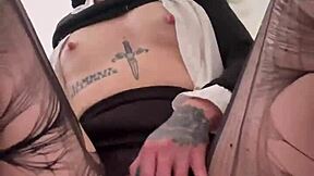 Petite Wednesday Addams bounces her big round ass on a dildo