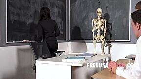 Bold milf teacher Valentina Nappi lets students free use during intense lessons