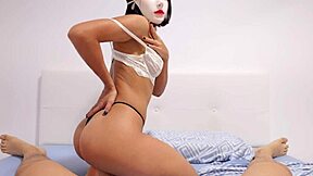 Does the sexy masked brunette make him cum quickly in cowgirl with tight pussy tattoo?