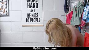 shoplifter teen bends over for doggystyle pussy fuck by guard after getting caught blackmailing