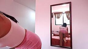 Stepsister in pink shorts wants to show me cowgirl? Let's see!