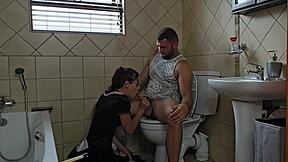 Petite Slut Sucks Cock On Toilet