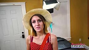 Pixie Pie finger fucks shaved pussy, then deepthroats and swallows cum