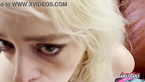 Skinny blonde Annie Archer sucks juicy cock to get pounded and jizzed