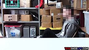 Female mall cop blackmails young guy into a situation