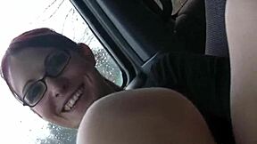 Teen hottie teases and masturbates with toys in the car