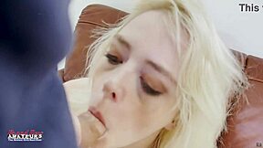 Skinny blonde Annie Archer sucks juicy cock to get pounded and jizzed