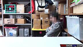 Female mall cop blackmails young guy into a situation