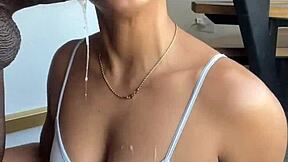 amateur couple where brunette gets huge cock in mouth with ball licking and deepthroat