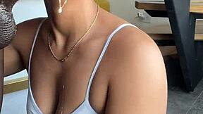 amateur couple where brunette gets huge cock in mouth with ball licking and deepthroat