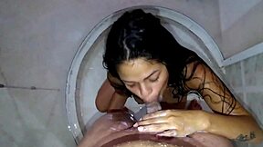 Petite Latina Deepthroats and Fucks in Shower!