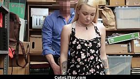 blonde teen 18+ caught stealing gets fucked in backroom with big cock