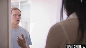 Cunning young stud tricks curvy mature woman.