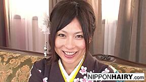 Japanese geisha gets tied up and played with in hardcore hairy pussy action 😈