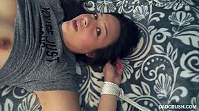 Kinky tied up teen 18+ talks to her stepdad about bondage.